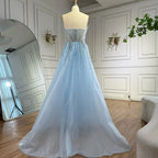 Luxury Dubai Nude Beaded Mermaid Evening Dress with Overskirt LA72811