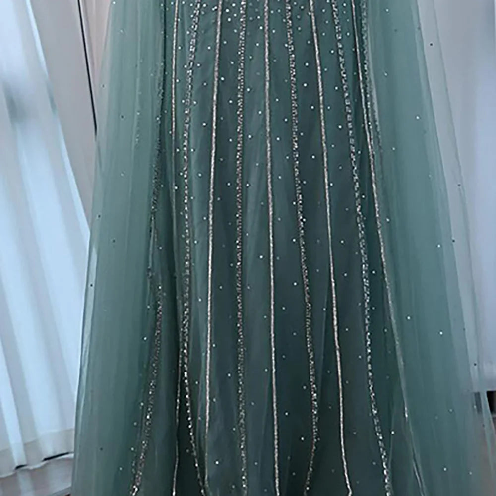 Luxury Dubai Caramel Beaded Evening Dress With Cape LA72811C - SERENE HILL
