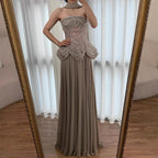 Luxury Designer Nude Beaded Chiffon Evening Dress LA72915