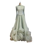 Luxury Sage Green Modest Muslim 3D Flower A-Line Evening Dress LA72913B - SERENE HILL