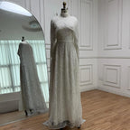 Luxury Modest Sage Green Evening Dress with Pearls LA72032B
