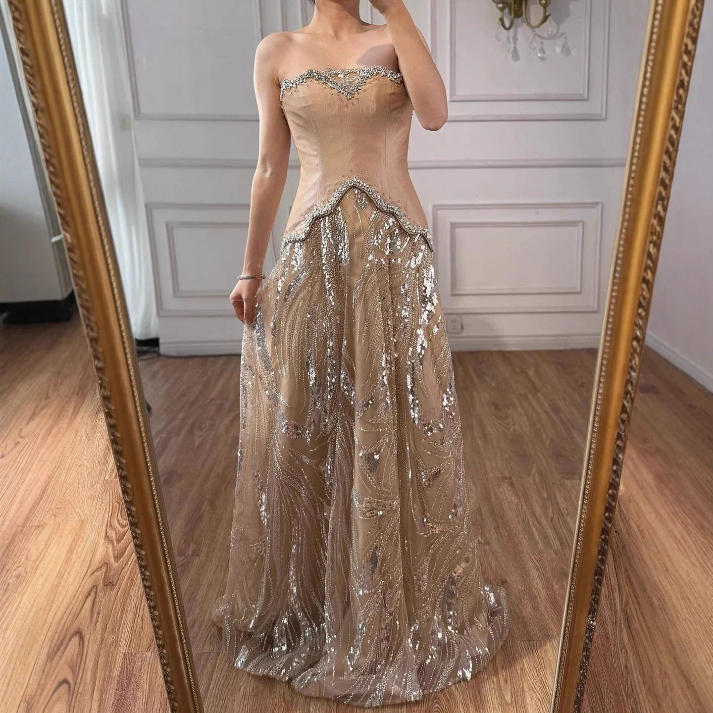 Luxury Champagne Crystal Two Pieces Evening Dress LA73050D - SERENE HILL