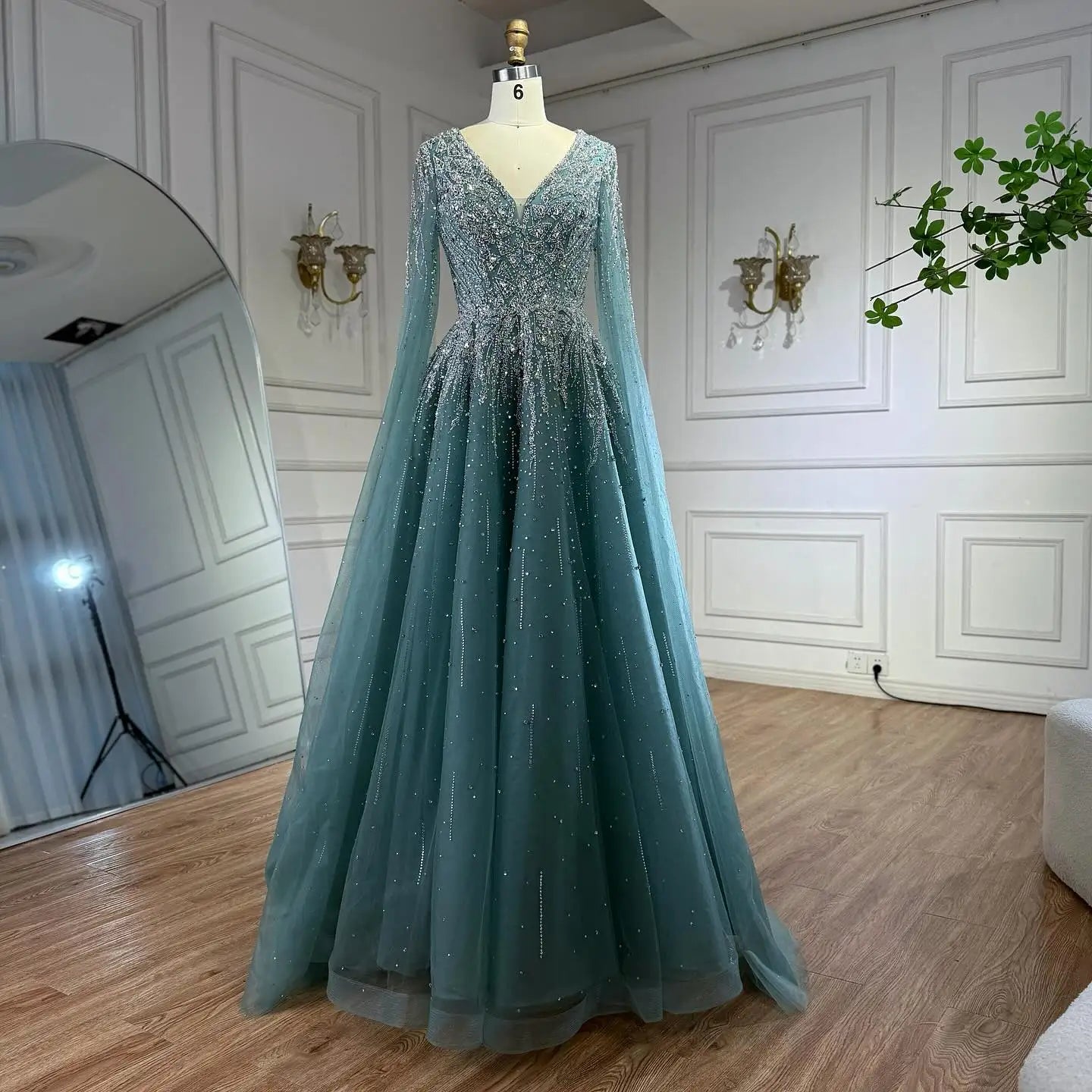 Luxury Caramel Dubai Evening Dress with Cape LA73269 - SERENE HILL