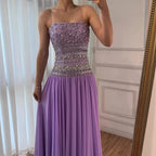 Lilac   Beaded A Line Arabic Evening Dress LA73044