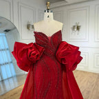 Red Trapless Mermaid Beaded Evening Dress with Cape LA72896