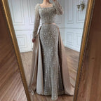 Luxury  Dubai Arabic Muslim Caramel Mermaid Beaded Evening Gown with Overskirt LA72533A