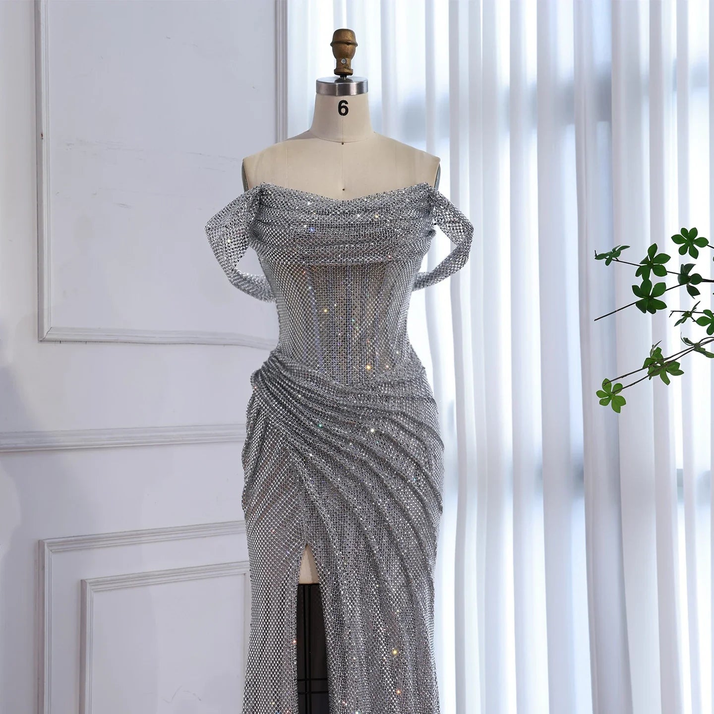 Luxury Silver Diamond Corset Off Shoulder Mermaid Evening Dress LA73410 - SERENE HILL