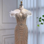Luxury Pink Feather Halter Beaded Evening Gown for Wedding Party LA73212 - SERENE HILL
