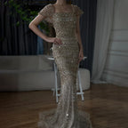 Luxury Dubai White Mermaid Beaded Evening Dress with  Cape Sleeves LA72714