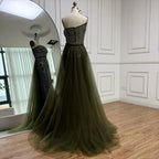 Luxury Olive Green Beaded Mermaid Evening Dress with Detachable Overskirt LA73164A