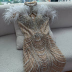 Luxury Pink Feather Halter Beaded Evening Gown for Wedding Party LA73212 - SERENE HILL