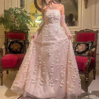 Elegant Pink 3D Flowers Evening Dress with Gloves LA72912