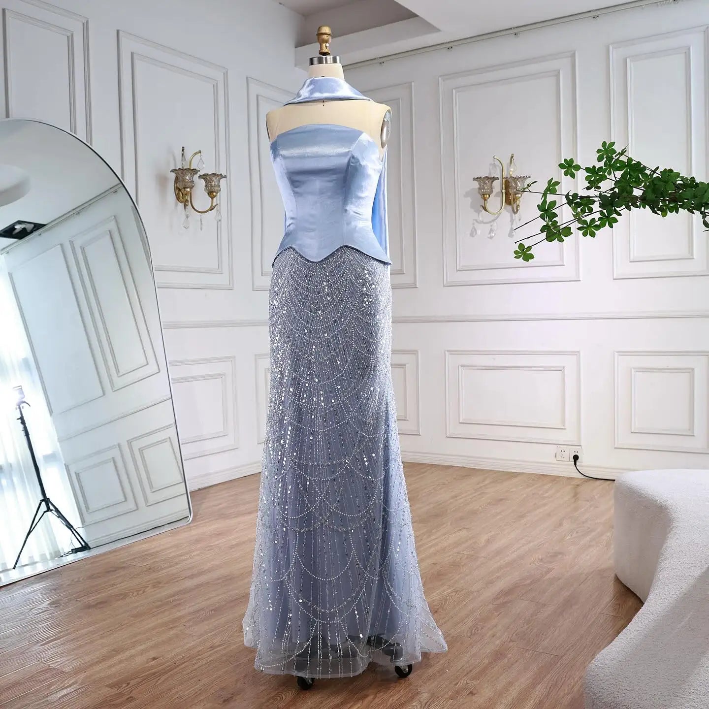 Blue Arabic Dubai Designer A-Line Evening Dress for Women Party LA73216 - SERENE HILL