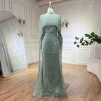 Muslim Long Cape Dubai Crystal Beaded Evening Gown LA72032M