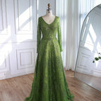 Luxury Lime Green Lace Beaded Long Sleeve Evening Dress LA73324 - SERENE HILL