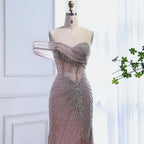 Luxury Pink Crystal One Shoulder Beaded Evening Dress Split LA73197 - SERENE HILL
