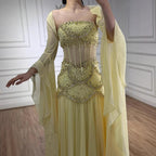 Luxury Blue Evening Dress with Pearls Tassels and Flowing Coat LA72978A