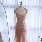 Luxury Dubai Beaded Blue Pink Evening Dress with Tassel Cape LA72897B - SERENE HILL