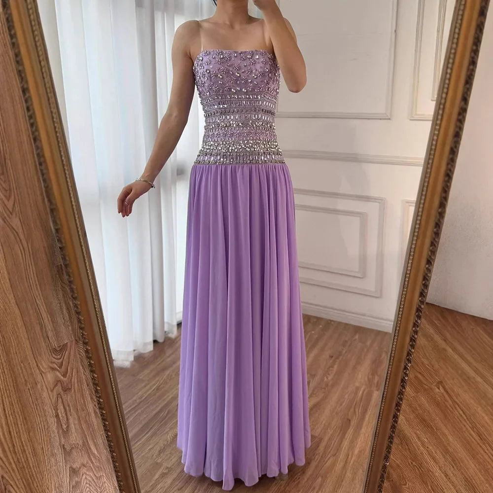 Lilac   Beaded A Line Arabic Evening Dress LA73044