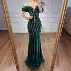 Luxury Green Gold Beaded Dubai Designer Mermaid Evening Dress LA73142 - SERENE HILL