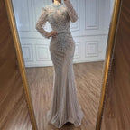 Modest Caramel High Collar Evening Dress for Wedding Guest LA73203 - SERENE HILL