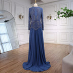 Green Modest Elegant Beaded Evening Dress with Long Sleeves LA72962
