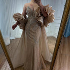 Red Trapless Mermaid Beaded Evening Dress with Cape LA72896