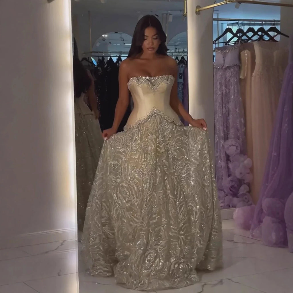 Luxury Champagne Crystal Two Pieces Evening Dress LA73050D - SERENE HILL
