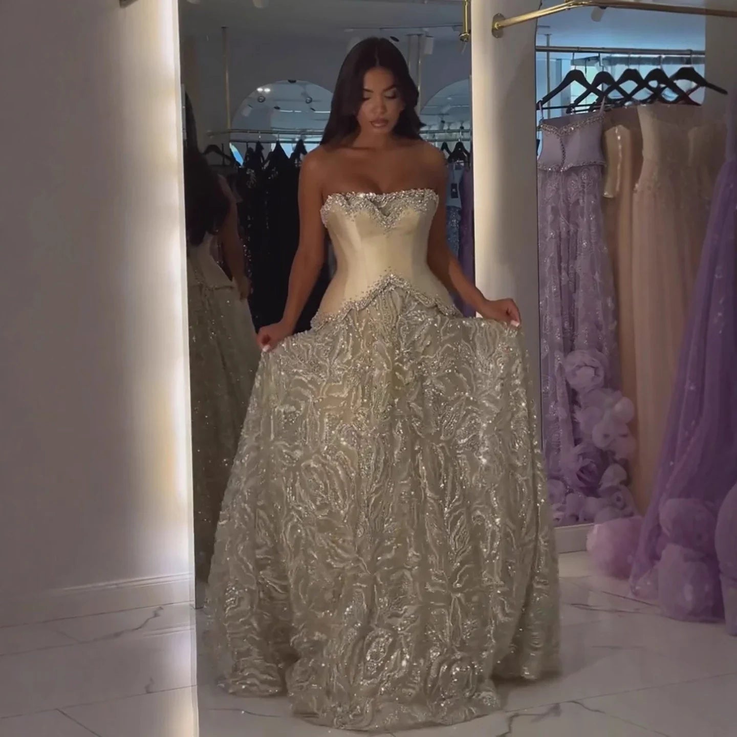 Luxury Champagne Crystal Two Pieces Evening Dress LA73050D - SERENE HILL