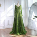 Luxury Lime Green Lace Beaded Long Sleeve Evening Dress LA73324 - SERENE HILL