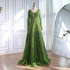 Luxury Lime Green Lace Beaded Long Sleeve Evening Dress LA73324 - SERENE HILL