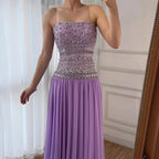 Lilac   Beaded A Line Arabic Evening Dress LA73044