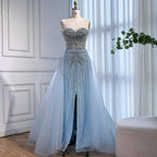 Luxury Dubai Nude Beaded Mermaid Evening Dress with Overskirt LA72811