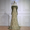 Elegant Olive Green Evening Dress with Lace Sleeves LA72942