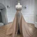 Luxury Dubai Nude Beaded Mermaid Evening Dress with Overskirt LA72811