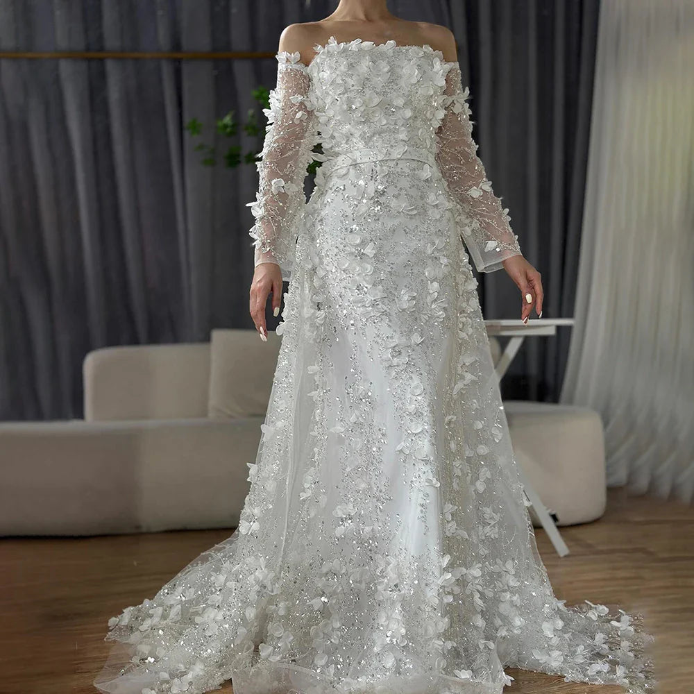 Pink Beaded Mermaid Evening Gown with Overskirt and Appliques LA72641