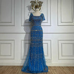 Luxury Dubai White Mermaid Beaded Evening Dress with  Cape Sleeves LA72714