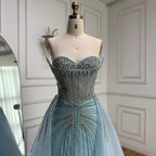 Luxury Dubai Nude Beaded Mermaid Evening Dress with Overskirt LA72811