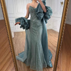 Red Trapless Mermaid Beaded Evening Dress with Cape LA72896