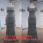Luxury Dubai White Mermaid Beaded Evening Dress with  Cape Sleeves LA72714