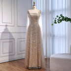 Luxury Dubai Nude Modest Muslin A-Line Evening Dress Plus Size LA72590B - SERENE HILL