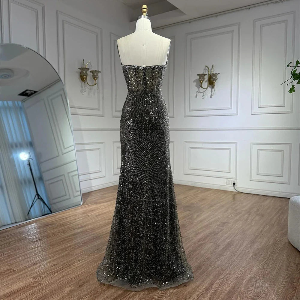 Lilac Olive Green Mermaid Evening Dress with Detachable Overskirt LA73162