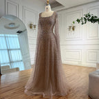 Luxury Rose Gold Beaded Evening Dress with Cape LA72147C Plus Size