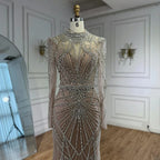 Modest Caramel High Collar Evening Dress for Wedding Guest LA73203 - SERENE HILL