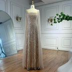 Luxury Dubai Nude Modest Muslin A-Line Evening Dress Plus Size LA72590B - SERENE HILL