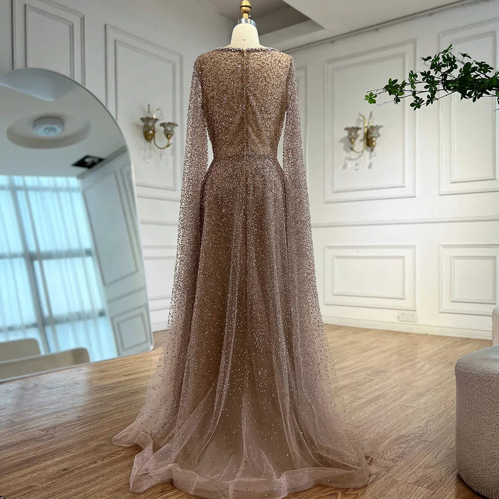 Luxury Rose Gold Beaded Evening Dress with Cape LA72147C Plus Size