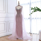 Luxury Dubai Caramel Beaded Evening Dress With Cape LA72811C - SERENE HILL