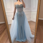 Luxury Dubai Nude Beaded Mermaid Evening Dress with Overskirt LA72811