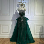 Luxury Dubai Nude Saudi Beaded Spaghetti Strap Evening Dress with Overskirt LA72810