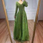 Luxury Lime Green Lace Beaded Long Sleeve Evening Dress LA73324 - SERENE HILL